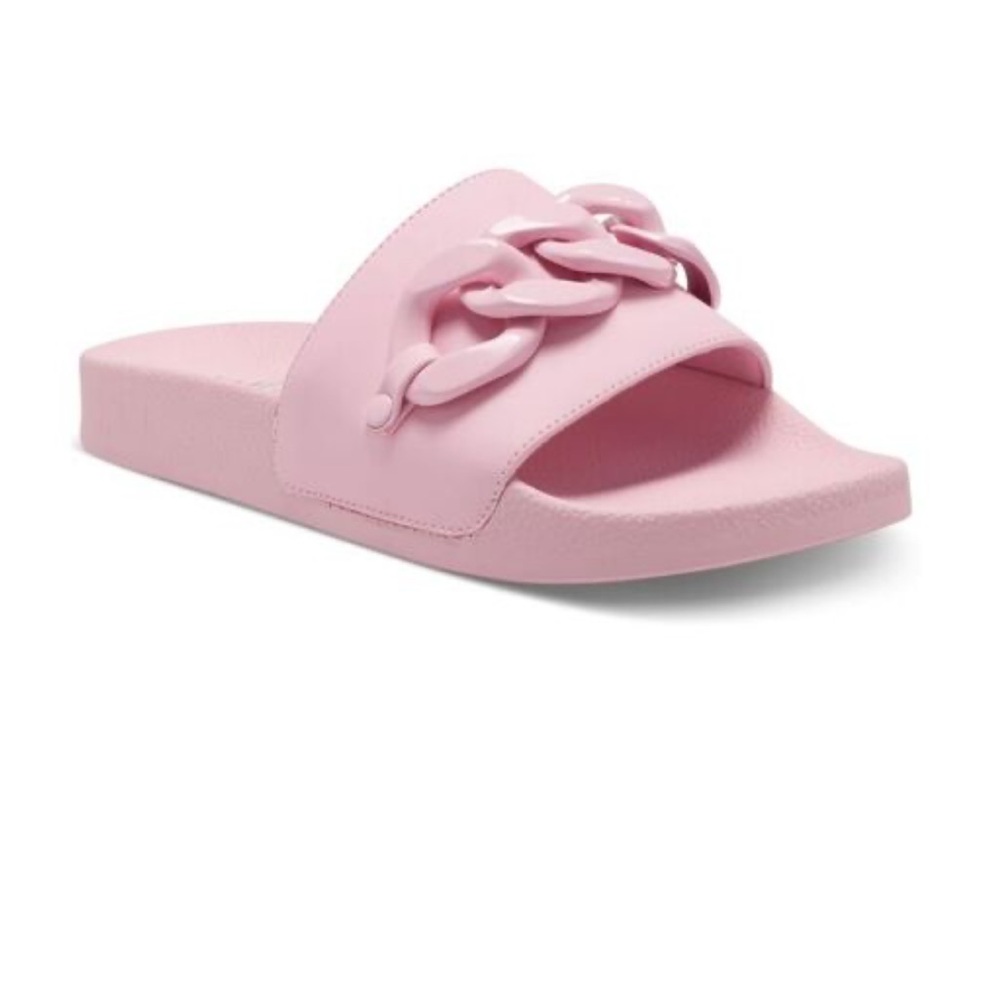 INC Womens Pink Chain Detail Peymin Round Toe Platform Slide Sandals 8 M
